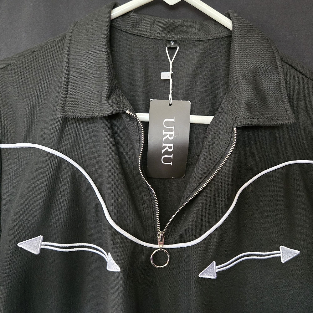 URRU Mens Shirt Slim Fit Rockabilly Western Style Polo. Size S | NWT - Picture 5 of 9